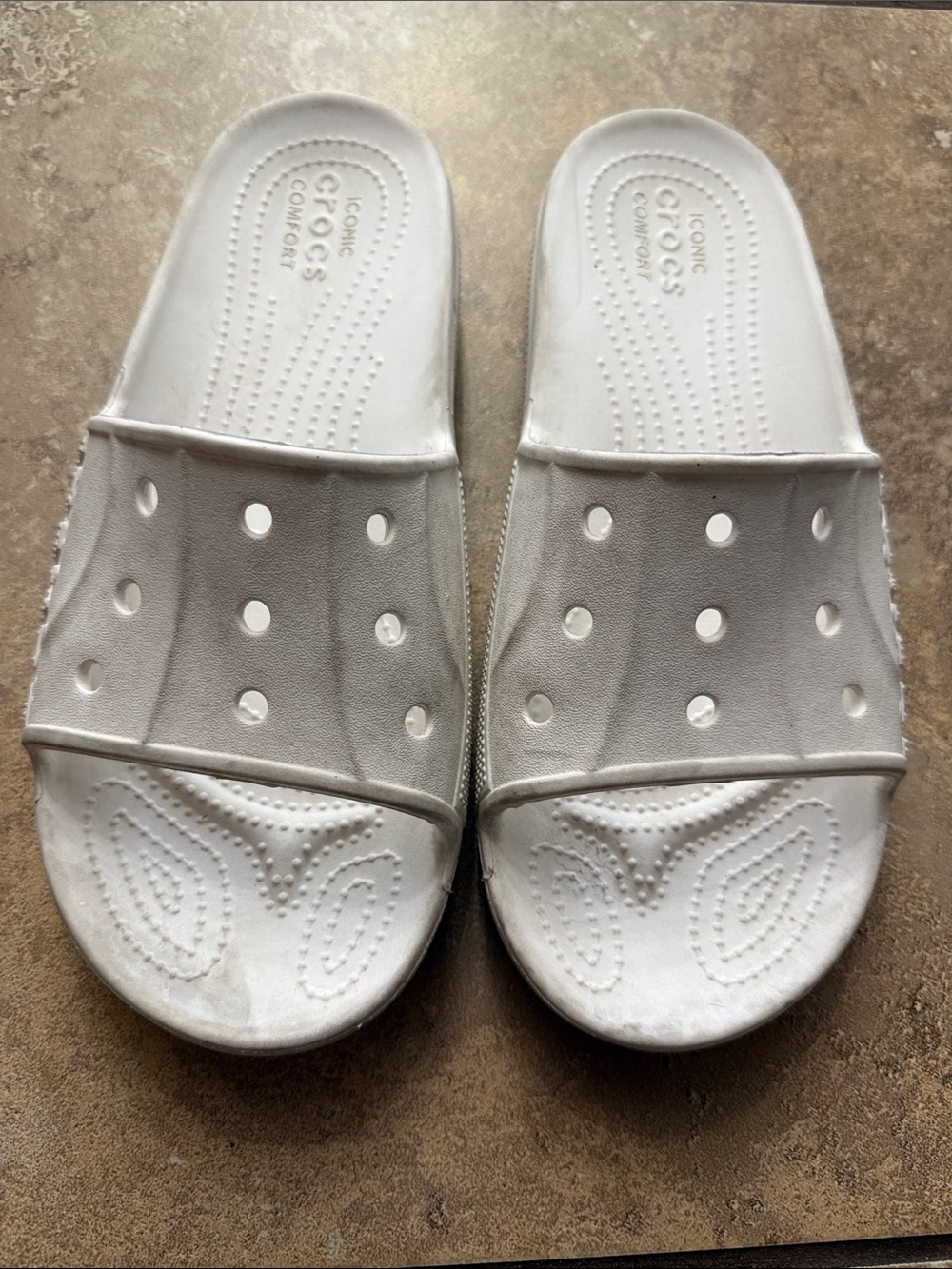 CROCS White Slide Sandals with Perforated Strap
